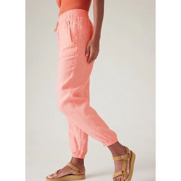 Athleta Retreat Linen Pant Coral Womens Size 12 Lightweight Elastic Waist - Picture 15 of 15